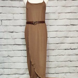 Sleeveless Spaghetti Strap Irregular Slit Maxi Dress